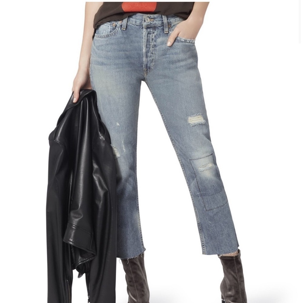 Re/done distressed straight jeans